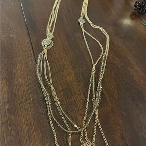 Saks fifth avenue Gold‑Tone Necklace with Black Enamel Medallion & Stone Accents